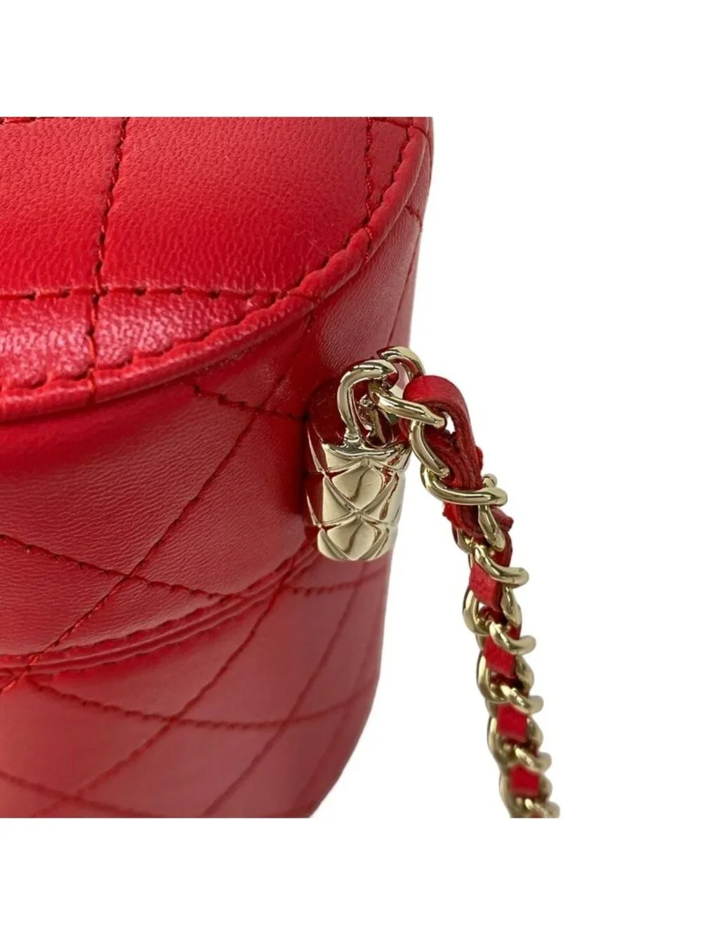 Chanel Vanity Bag Quilted Red Box Bag Chain Shoulder Gold with Mirror Mini